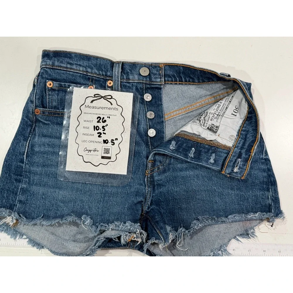 Levis 501 Original High Rise Cutoff Shorts Medium Wash Denim Button Fly 26